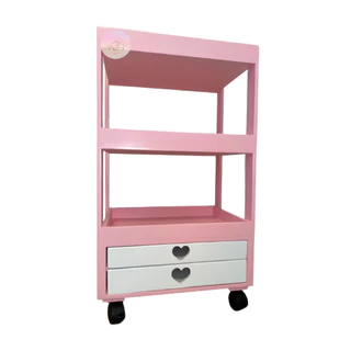 Carrinho auxiliar com gavetas rosa branco com roda organizador manicure salão de beleza porta objeto