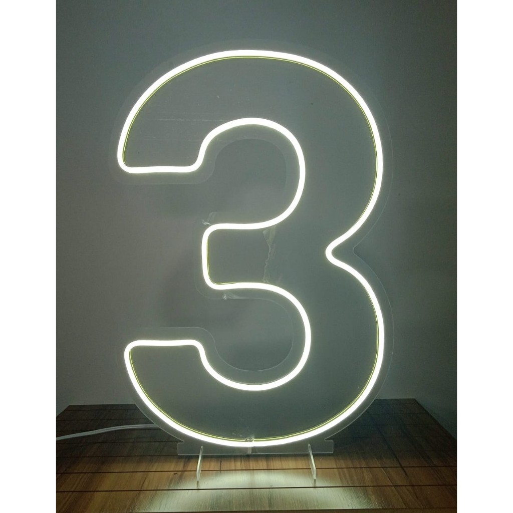 Painel Led Neon Números 0 /9 Acrílico Cristal 50cm Altura com base ...