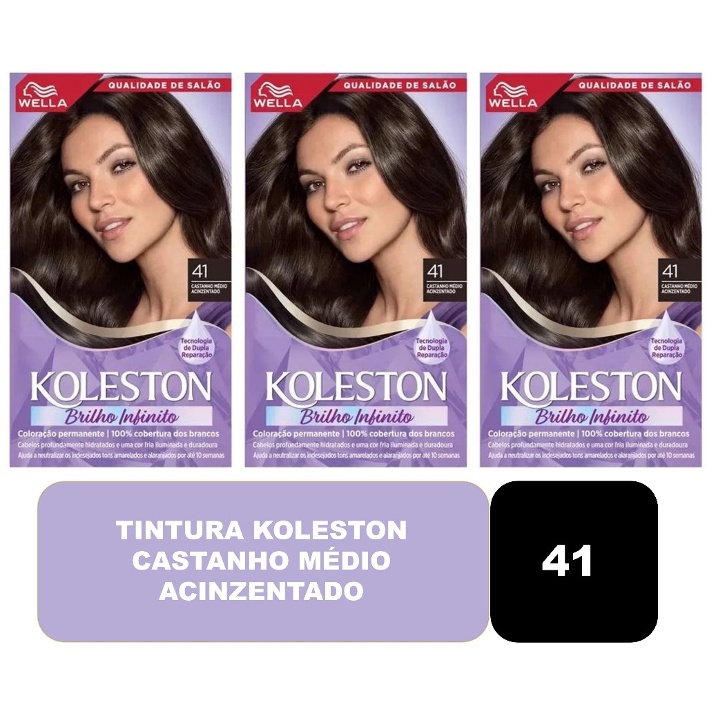 Kit com 03un Tintura Koleston Castanho Médio Acinzentado 41 | Shopee Brasil