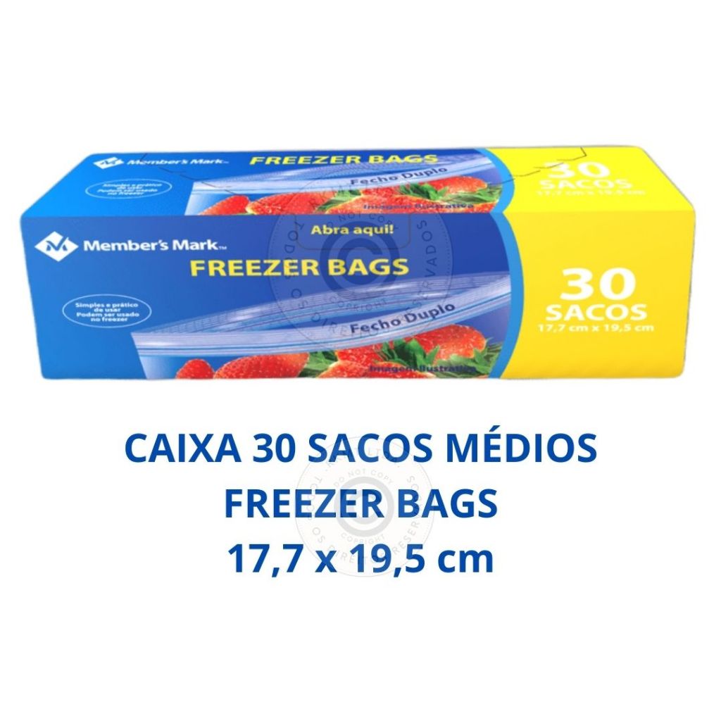 Kit 30 Saco Zip Loc Freezer Bags Médio Member's Mark 17,7 x 19,5 cm