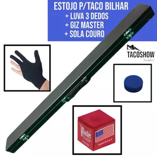 Estojo Case Maleta Para Taco Rosca Desmontável Bipartido Duas Partes Sinuca Bilhar Giz Master Original Sola de Couro 11mm Profissional Luva Lycra 3 Dedos Ambidestra Kit Para Bilhar