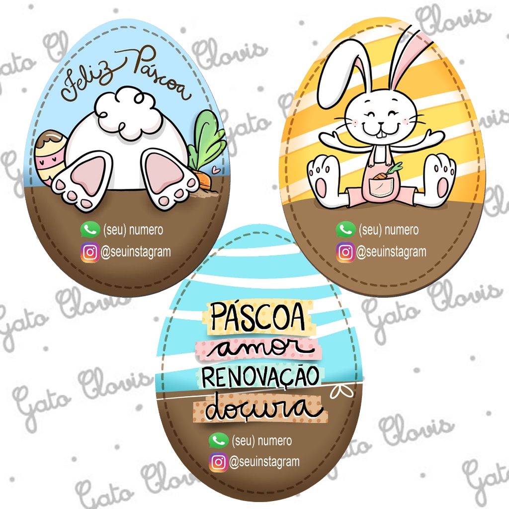100 Adesivos Etiqueta Feliz Páscoa Ovinhos 5x4 Personalizável
