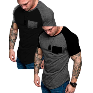 kit com 2 camisetas masculinas manga curta raglan bolso