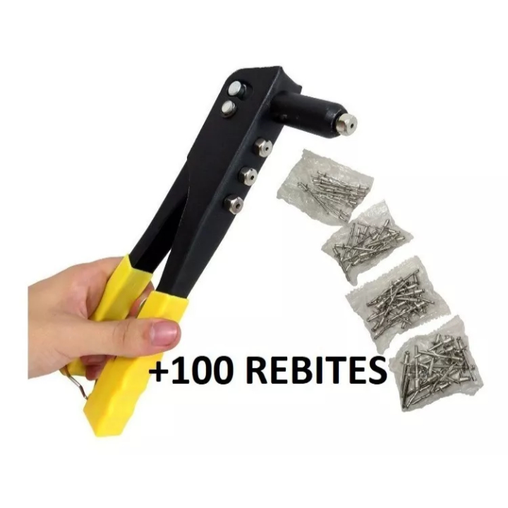Alicate Rebitador Rebitadeira Manual 9.5 polegadas + 100 rebites ...