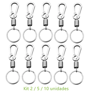 Kit 2 / 5 / 10 Chaveiro mosquetão com mola Argola Prateado Ideal para lembrancinha