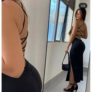 Vestido Longo Com Fenda Costa Nua Trançado e Elevação de Bumbum ( GISELLE )