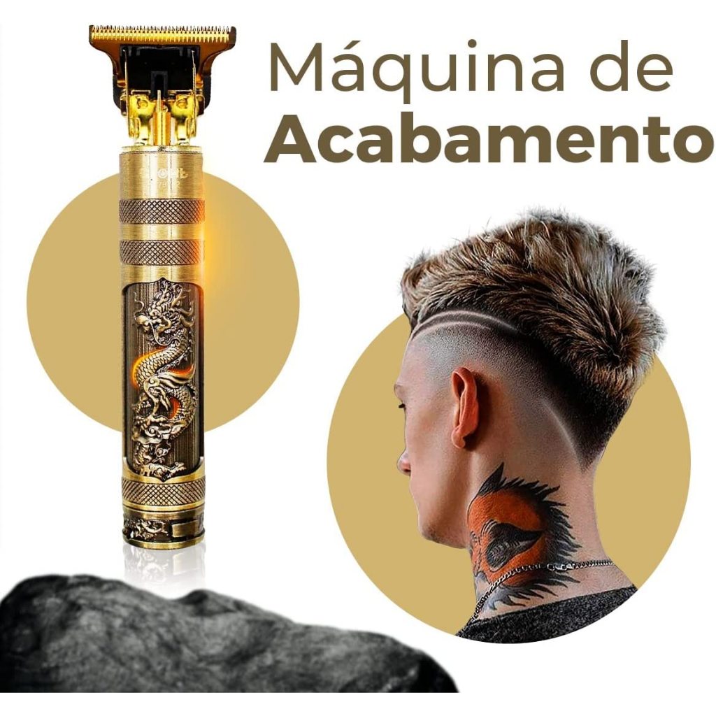 Máquina Profissional Dragão Acabamento Sem Fio Cabelo Barba Pezinho Personalizada Com Limitador de Lamina Ajustável Recarregável 4 Pentes