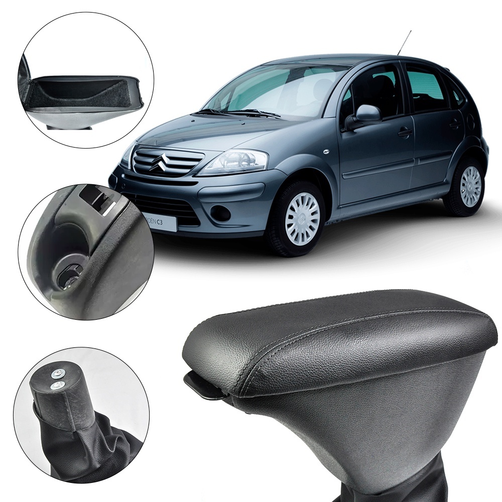 Apoio De Braço Citroen C3 Antigo 2003/2011 Couro Preto Porta Objeto