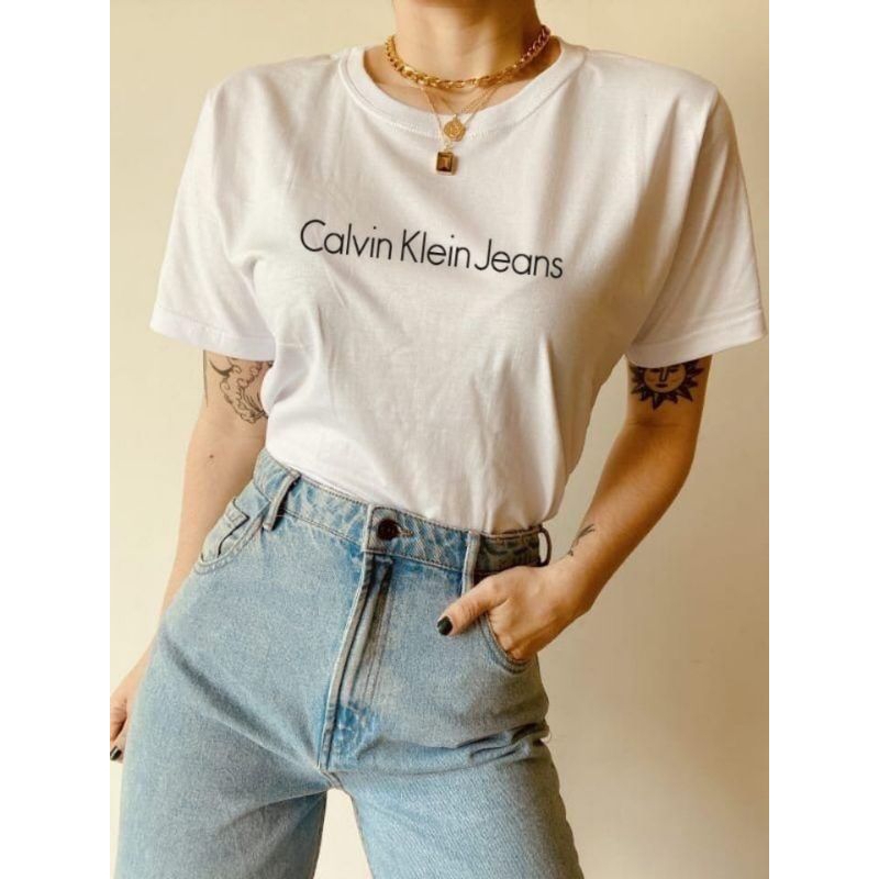 Calvin Klein Camiseta feminina de algodão de manga curta com