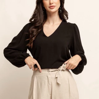Blusa Feminina Manga Longa Em Tecido Crepe Duna Social Elegante Moda Evangélica