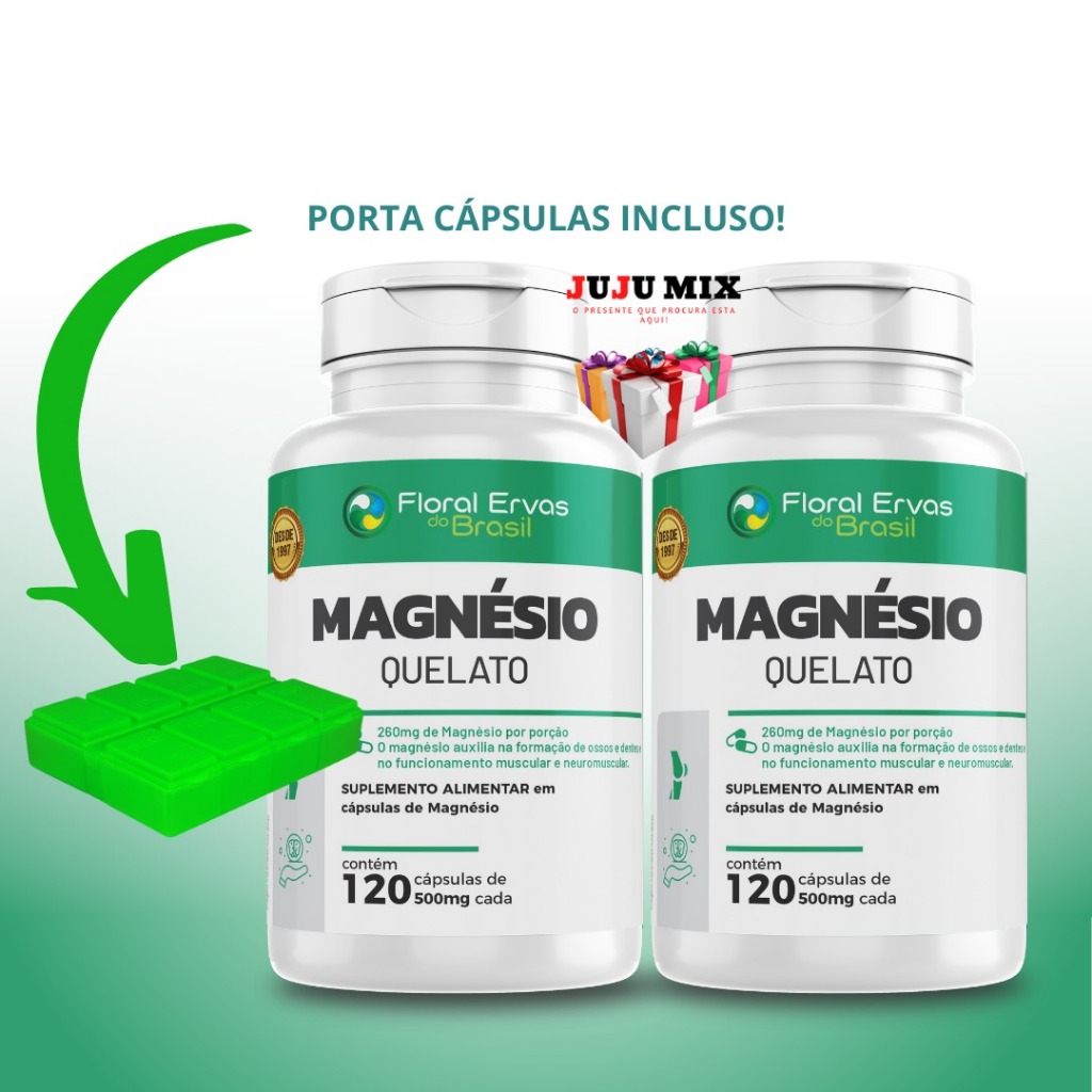 Kit Magnesio Quelato Bisglicinato de 500mg 120 Caps Ajuda Caimbras ...