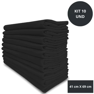 Pano de Prato Liso Cor Preto Kit 10 Unidades Com Bainha Pé de Galinha 100% Algodão Grosso