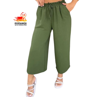 Calça Pantalona Pantacurt Feminina Cintura Alta com Bolso Elástico Tecido Duna não Amassa