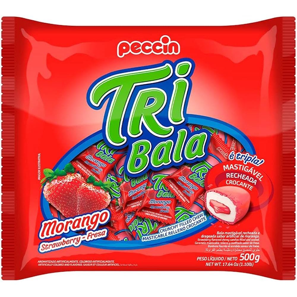 Pacote Bala Recheada Tri Bala Sabor Morango 500g Peccin Shopee Brasil 2464