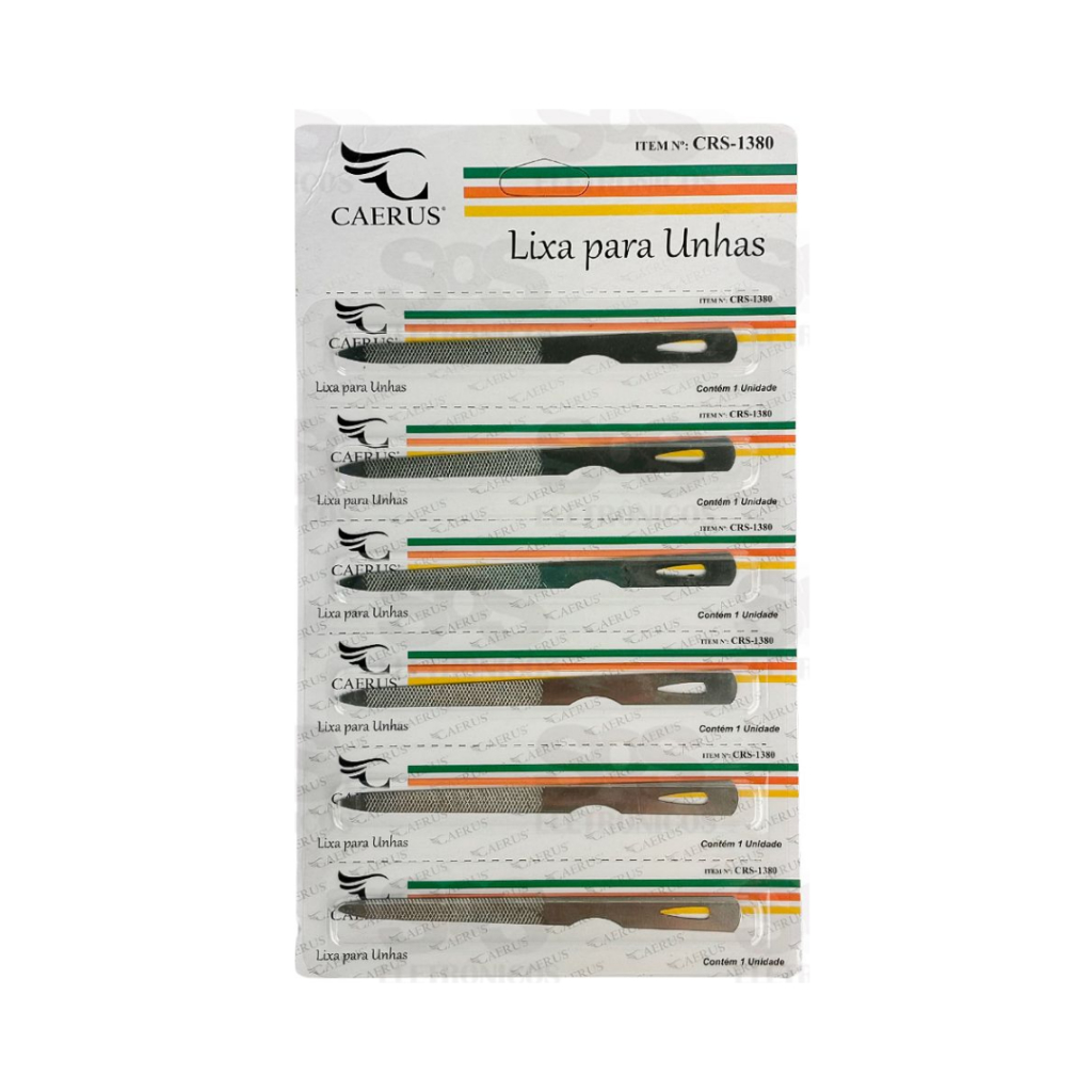 Lixa Para Unhas Aço Caerus Cartela com 6 Unidades