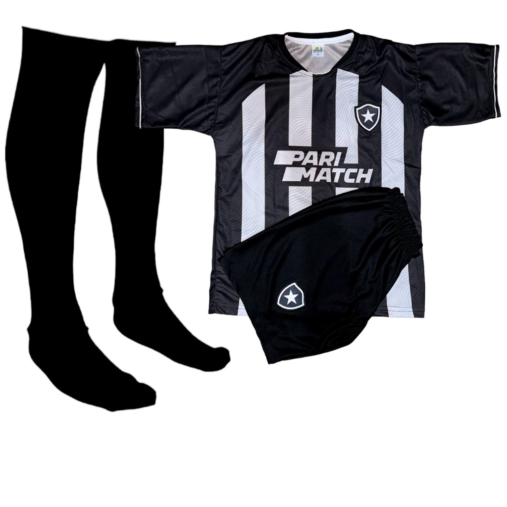 Kit Conjunto Futebol Infantil Juvenil + Meião Botafogo tamanho do 02 ao 14