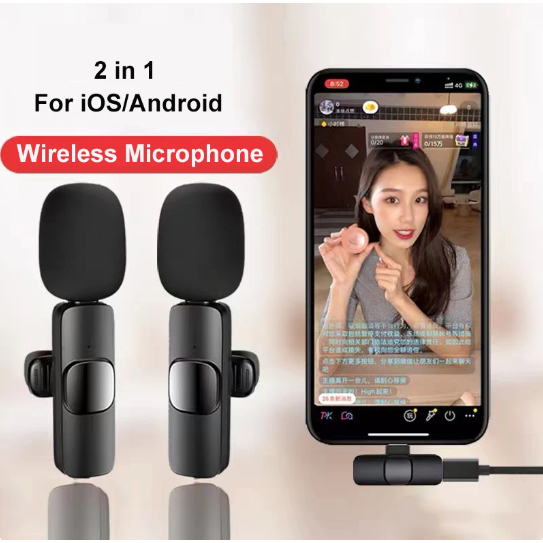 Microfone de Lapela Sem Fio K9 Vlog Compatível Tipo C e iPhone edução de ruído ao vivo
