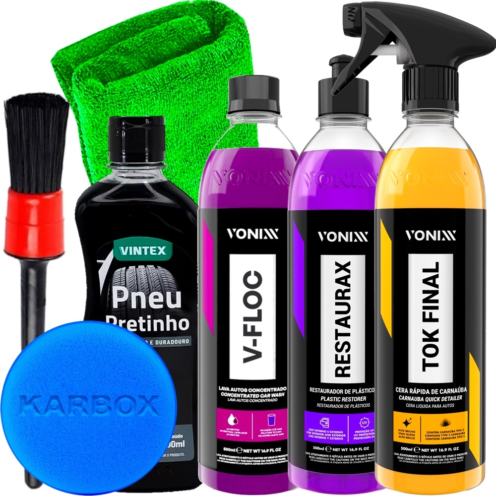 Kit Shampoo V-Floc Cera Tok Final Pneu Pretinho Restaurax Vonixx