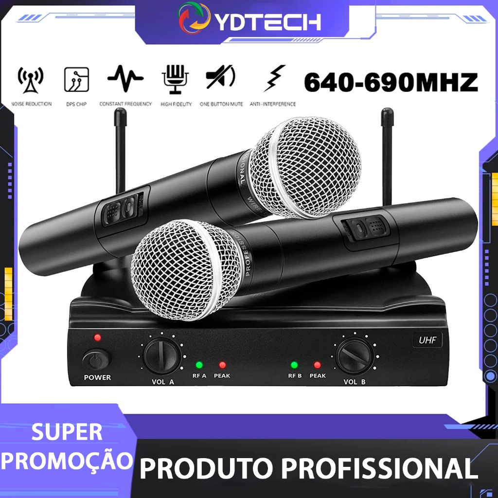 Microfone Sem Fio Duplo Uhf Wireless Igreja Eventos Palestras (PROMOÇÃO ...