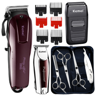 Kit Maquina Corte Cabelo Profissional + Acabamento + Shaver + Kit Tesoura Barbeiro Profissional Tesouras Fio Laser Fio Navalha e Desbaste com Navalhete