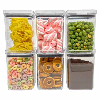 Kit 6 Potes Herméticos Acrílico Quadrado Empilháveis 1L