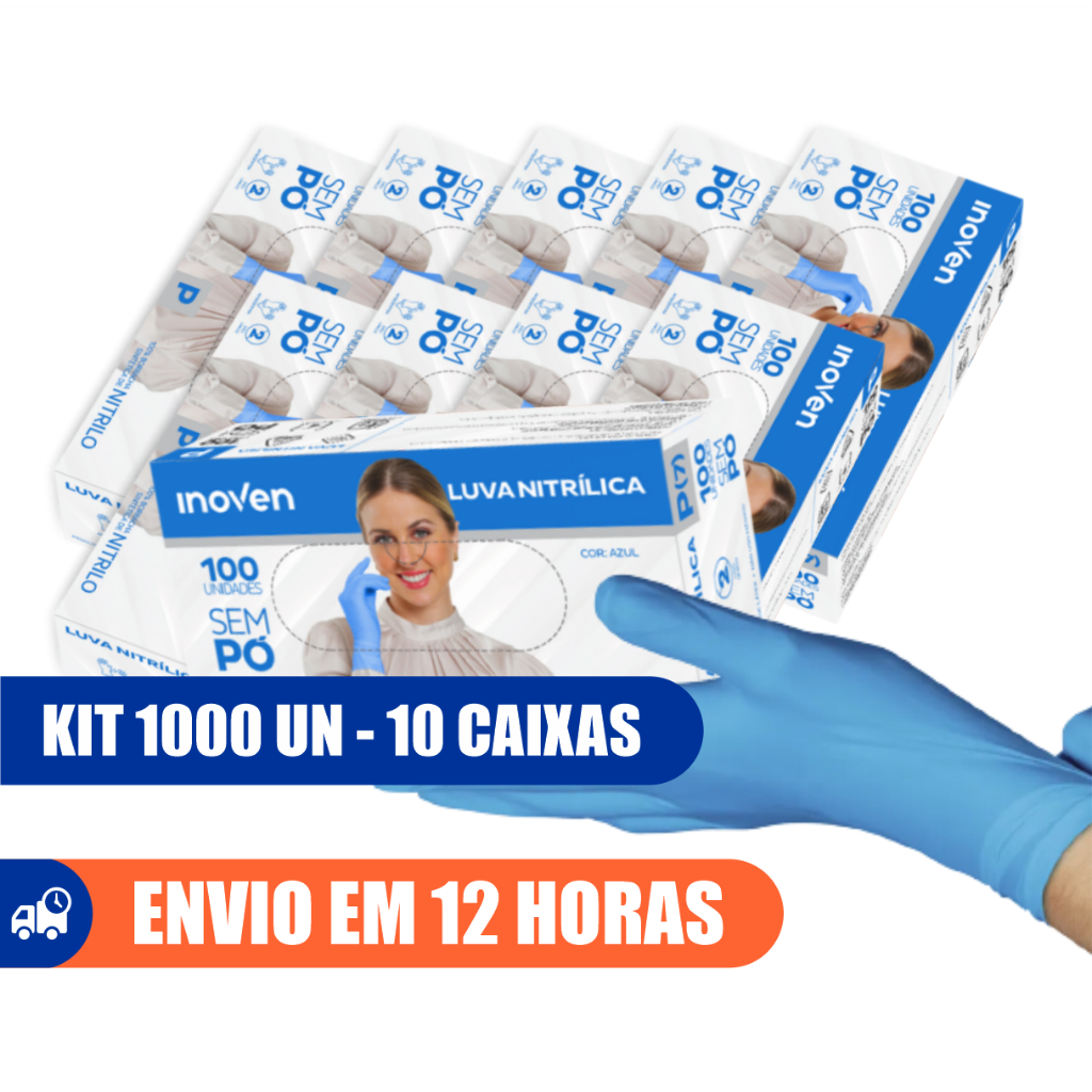 Luva Nitrílica Azul Blue Kit 1000un 10 Caixas Sem Pó Inoven | Shopee Brasil