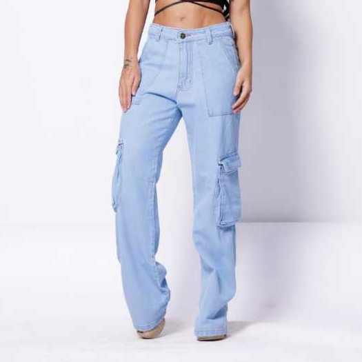 Calça jeans oversized com cintura larga e perna larga, azul claro