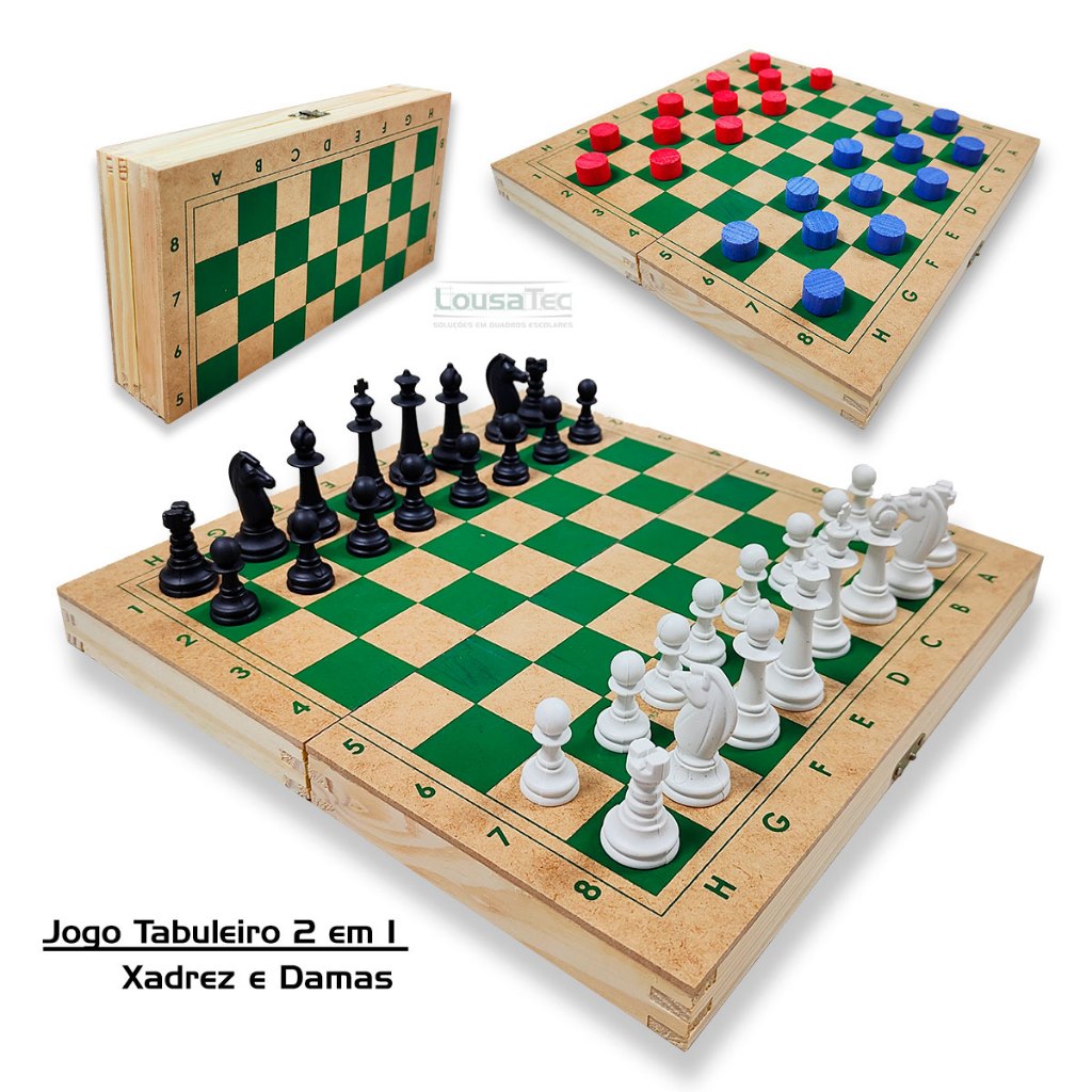 Jogo de Tabuleiro - Xadrez e Damas - 2x1 Dobrável Mdf E Mad 26x26x6cm ...