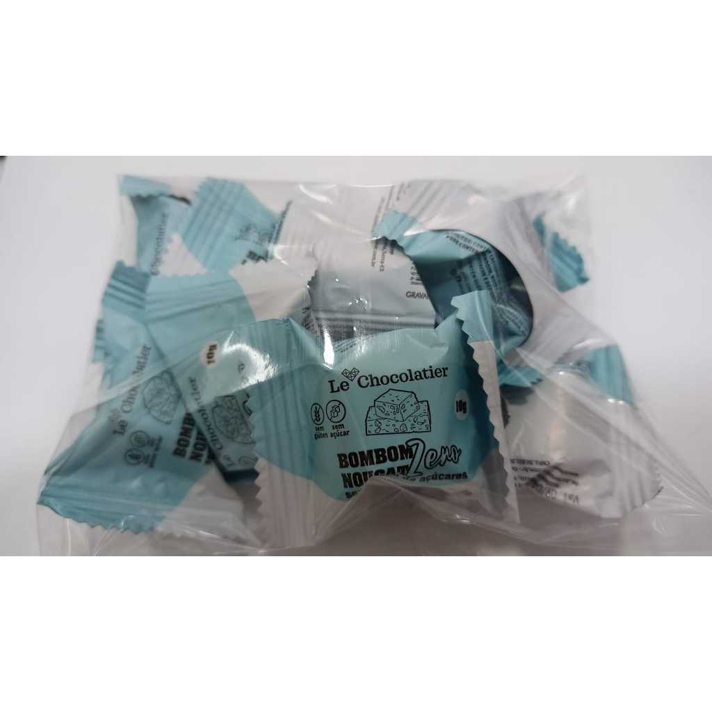 Pacote com 10 bombons nougat zero açúcar da Le Chocolatier 10g cada