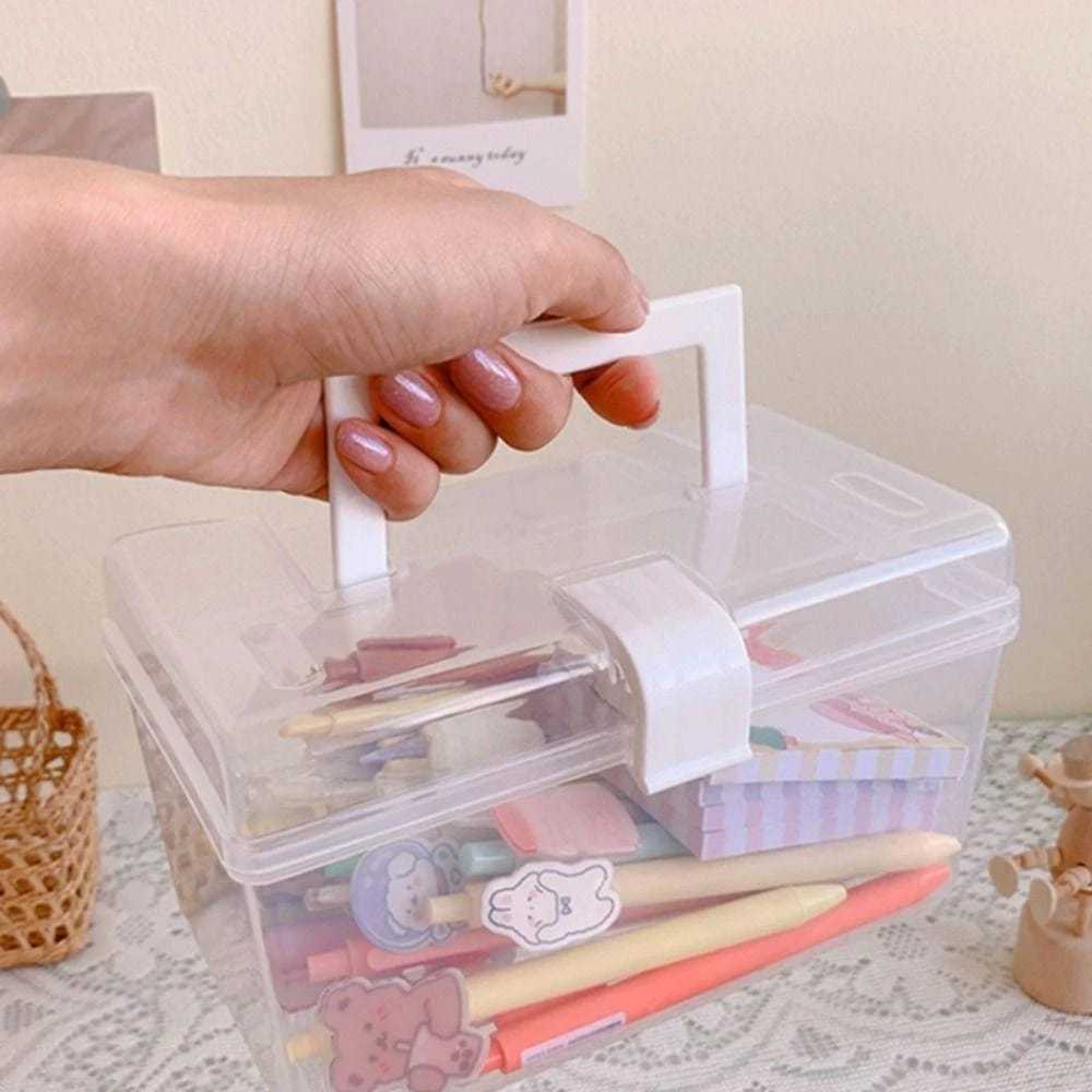 Caixa Maleta De Remédio Organizador Multiuso Com Adesivo Decorar Plástico Com Alça