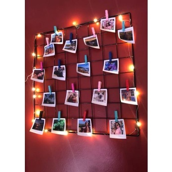 Memory Board Com Mini Prendedores + Led Enfeite de Natal - Tela Aramada Painel de Fotos