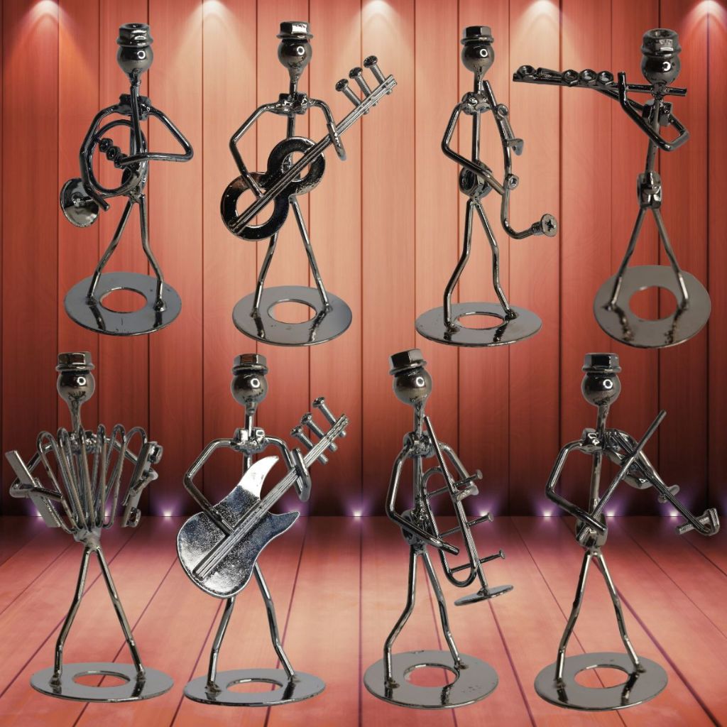 Enfeite Músico de Metal Decorativo Instrumentos Musicais Violao Guitarra Violino Saxofone Trompete Flauta Trompa Arcodeon