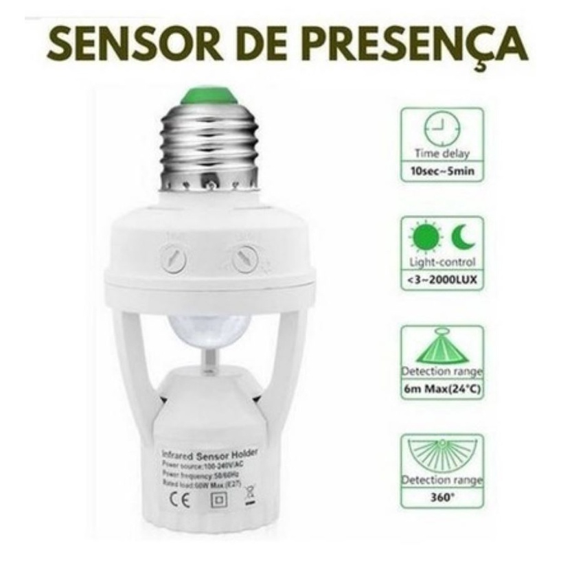 Sensor De Presença Com Fotocélula Para Lâmpada Soquete E27