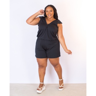 Macaquinho Plus Size com Cinto Roupa Feminina Moda Plus Size no Shoptime