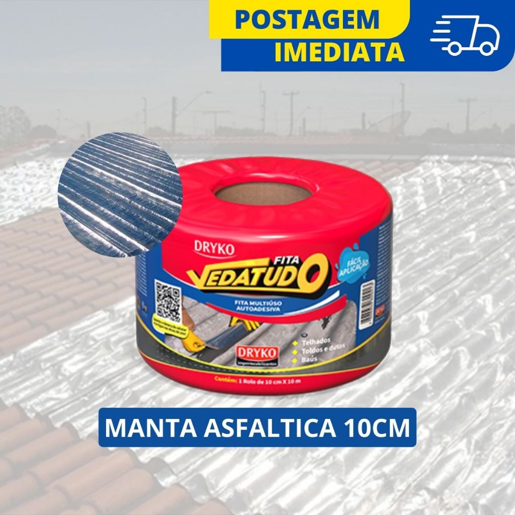 Fita manta asfáltica auto adesiva aluminizada multiuso 90 cm x 10 m -  Vedatudo - FVD90 - Dryko