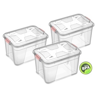 Kit 3 Caixas Organizadoras MultiusoTransparente Uninjet Tampa com Travas