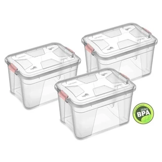 Kit 3 Caixas Organizadoras MultiusoTransparente Uninjet Tampa com Travas