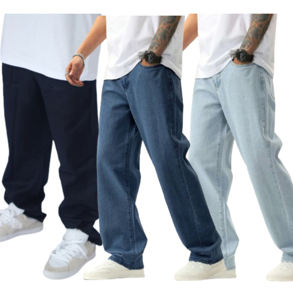 KIT 3 CALÇA BALÃO DAZZLING, CALÇA LARGA JEANS STREETWEAR | Shopee Brasil