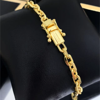 Pulseira dourada modelo luxo cadeado com fecho gaveta Premium em aço inoxidável