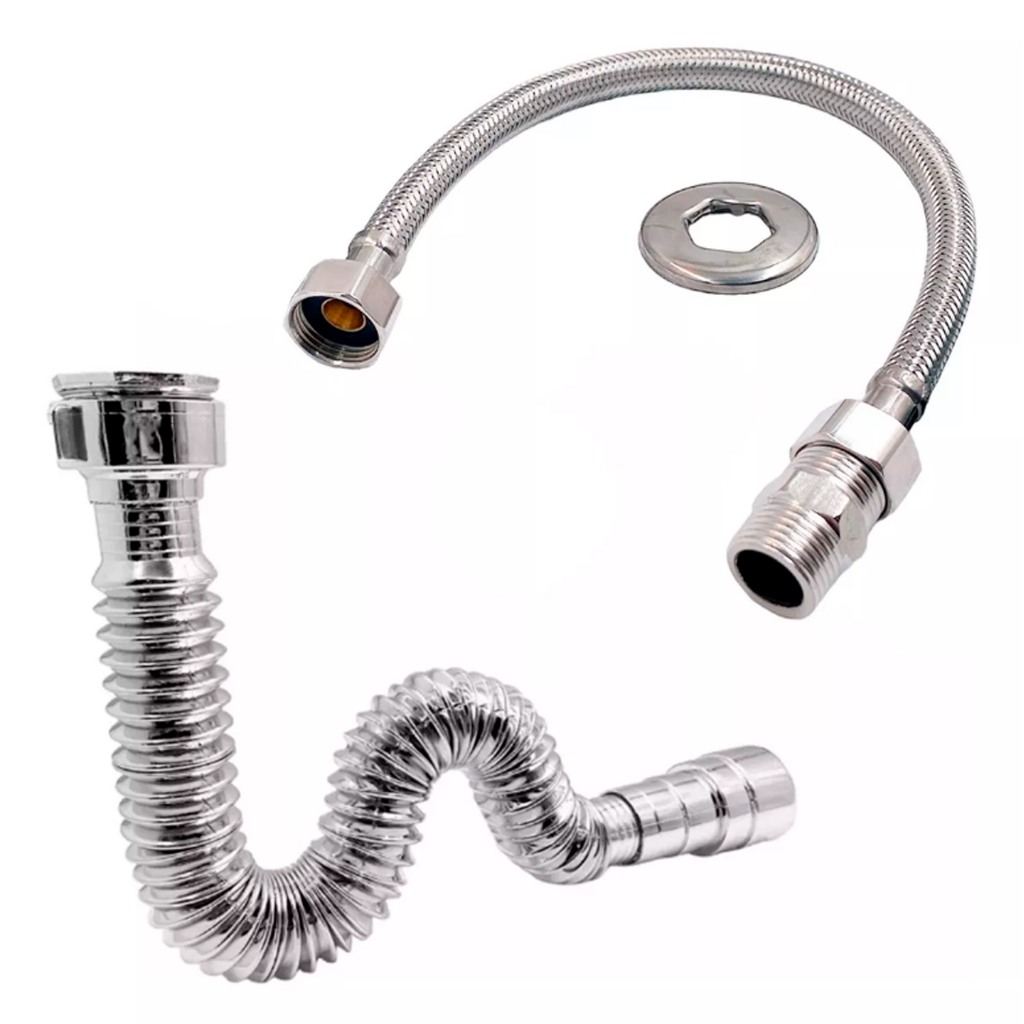 Kit Engate Rabicho Mangueira Metal Inox 40cm + Sifão Sanfonado ...