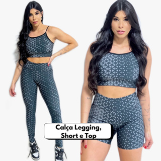 Conjunto Academia 3 Peças (Top ,Legging e Short) Cintura Alta Fitness Feminino