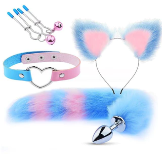 Plug Anal Com Rabo Kit Sexshop Tiara Colar E Grampo Feminino