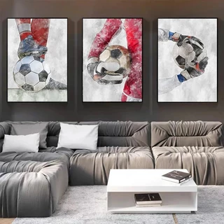 Quadro decorativo 3 peças 40x60 futebol aquarela jogadores abstrato moderno decoração para casa sala quarto hall
