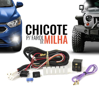 Chicote para Farol de Milha Universal 12v com Botão e Relê para Lâmpada LED Halógena Super Branca