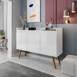 Buffet aparador para sala e cozinha organizador lyon flex 3 portas pés de madeira pode ser montado em 2 cores