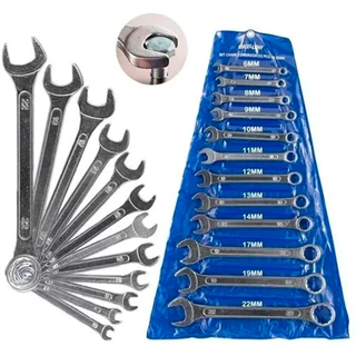Kit Jogo De Chaves Combinada Aço Forjado Com 12 Peças Medidas Do 6 Ao 22 mm Para Uso Profissional