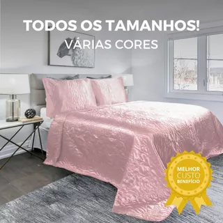 Kit Cobre Leito Colcha Satin Premium Casal, Queen, King, Super King. 3 Peças Dupla Face Floral
