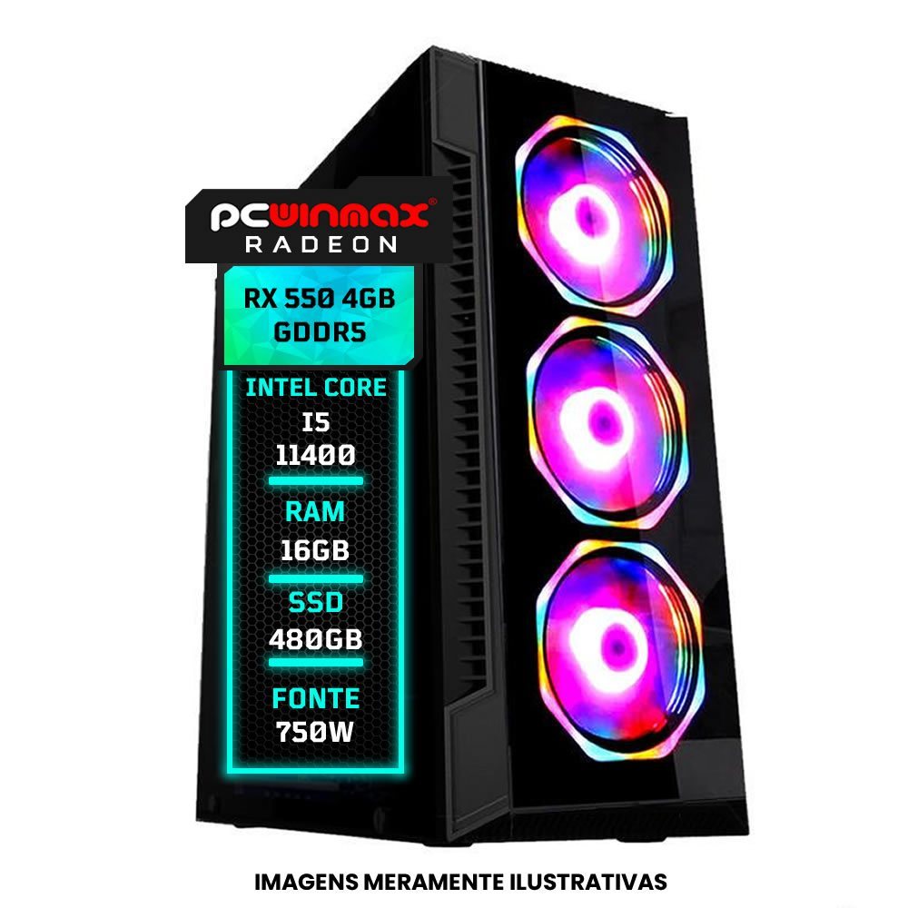 Pc Gamer Best, Intel Core I5 11400, 16gb Ddr4, Rx 550 4gb Gddr5, Ssd 512gb, Windows 10, Fonte 750w