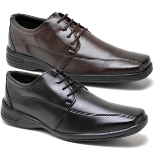 Kit 2 Pares de Sapato Social Masculino Conforto Sola Costurada Antistress Ortopédico