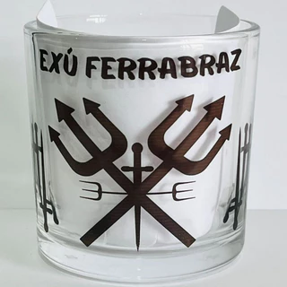 COPO DE WISKY E BEBIDAS EXÚ FERRABRAZ UMBANDA QUIMBANDA CANDOMBLÉ 260ML VIDRO